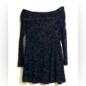 NWT Wild Fable Black Sheer Rose Dress Long Sleeve Off The Shoulder - Size M